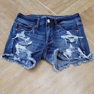 American Eagle Outfitters Ripped Dark Blue Denim Shortie